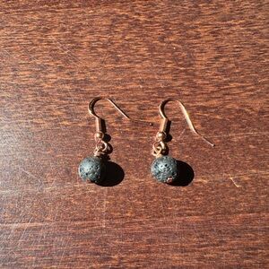 Handmade Bohemian Lava Rock And Copper Wire Earrings